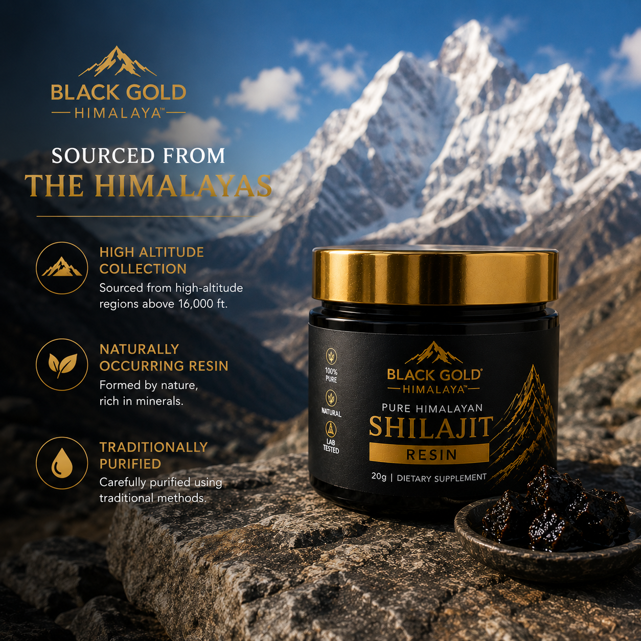 BLACK GOLD HIMALAYA™ Pure Himalayan Shilajit Resin | Premium Himalayan Source | Resin Form | Daily Wellness Ritual