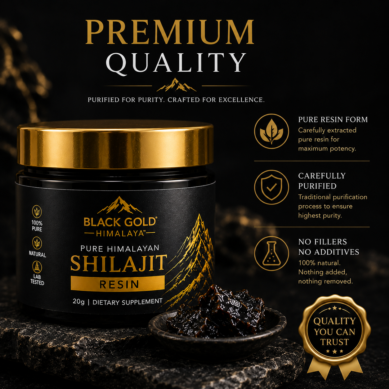 BLACK GOLD HIMALAYA™ Pure Himalayan Shilajit Resin | Premium Himalayan Source | Resin Form | Daily Wellness Ritual