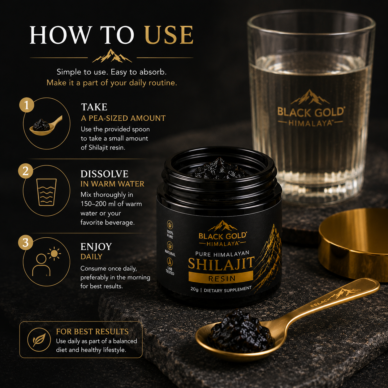 BLACK GOLD HIMALAYA™ Pure Himalayan Shilajit Resin | Premium Himalayan Source | Resin Form | Daily Wellness Ritual