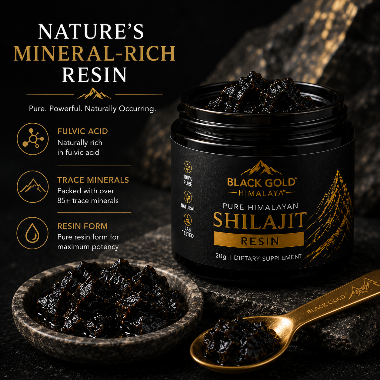 BLACK GOLD HIMALAYA™ Pure Himalayan Shilajit Resin | Premium Himalayan Source | Resin Form | Daily Wellness Ritual