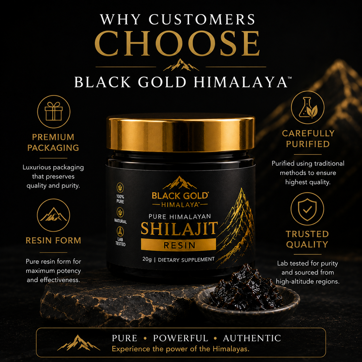 BLACK GOLD HIMALAYA™ Pure Himalayan Shilajit Resin | Premium Himalayan Source | Resin Form | Daily Wellness Ritual