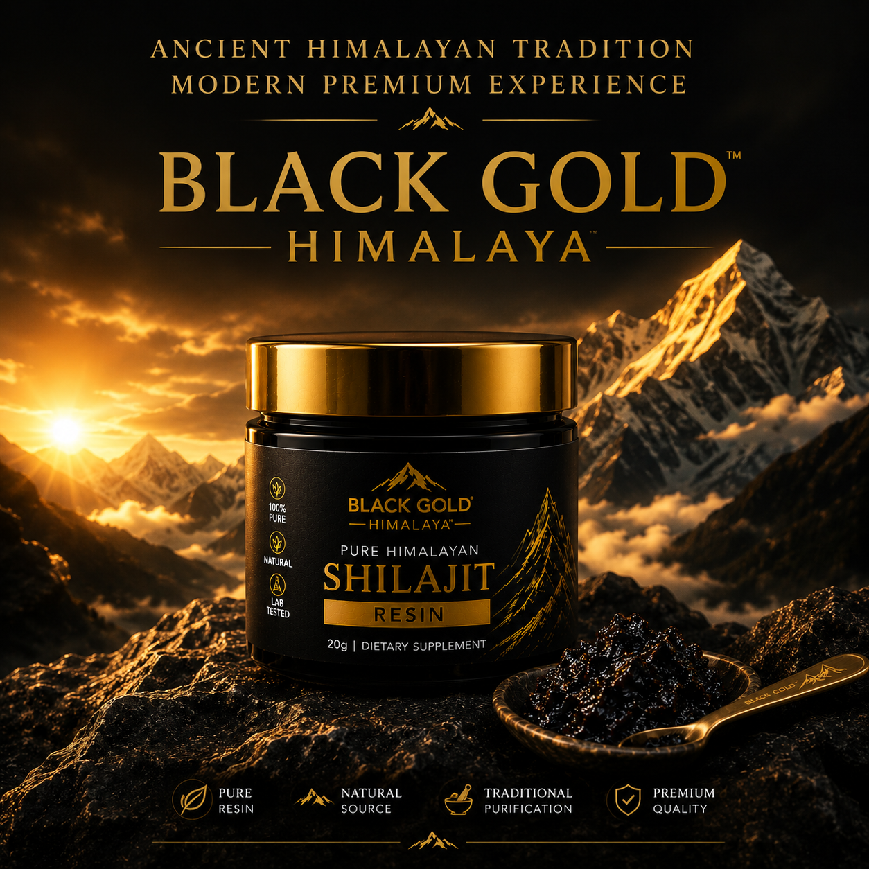 BLACK GOLD HIMALAYA™ Pure Himalayan Shilajit Resin | Premium Himalayan Source | Resin Form | Daily Wellness Ritual